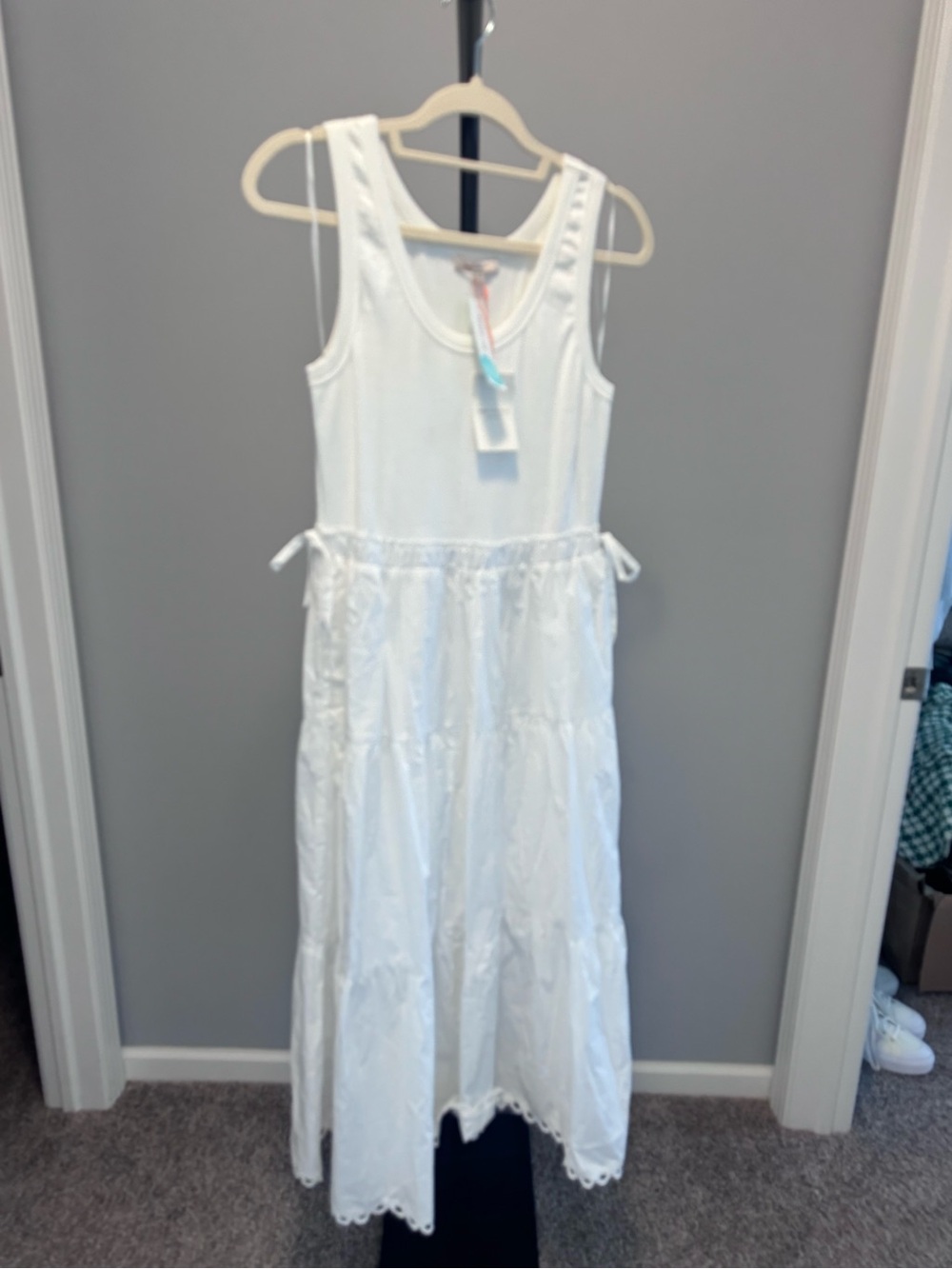 Skies Are Blue White Sleeveless Tiered Midi Dress